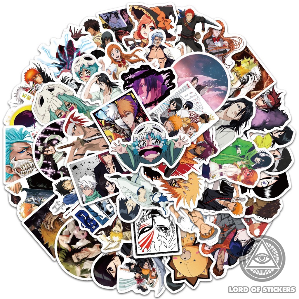 Set 50 Hình Dán Bleach Sticker Truyện Tranh Anime Manga Chống Thấm Nước Trang Trí Mũ Bảo Hiểm, Laptop, Sổ, Đàn Guitar