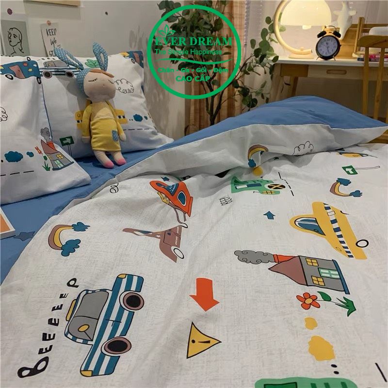 Sét Ga Gối kèm Vỏ Chăn 4 món EverDream 136 Ô Tô, 100% cotton living nhập khẩu, đủ mọi kích thước