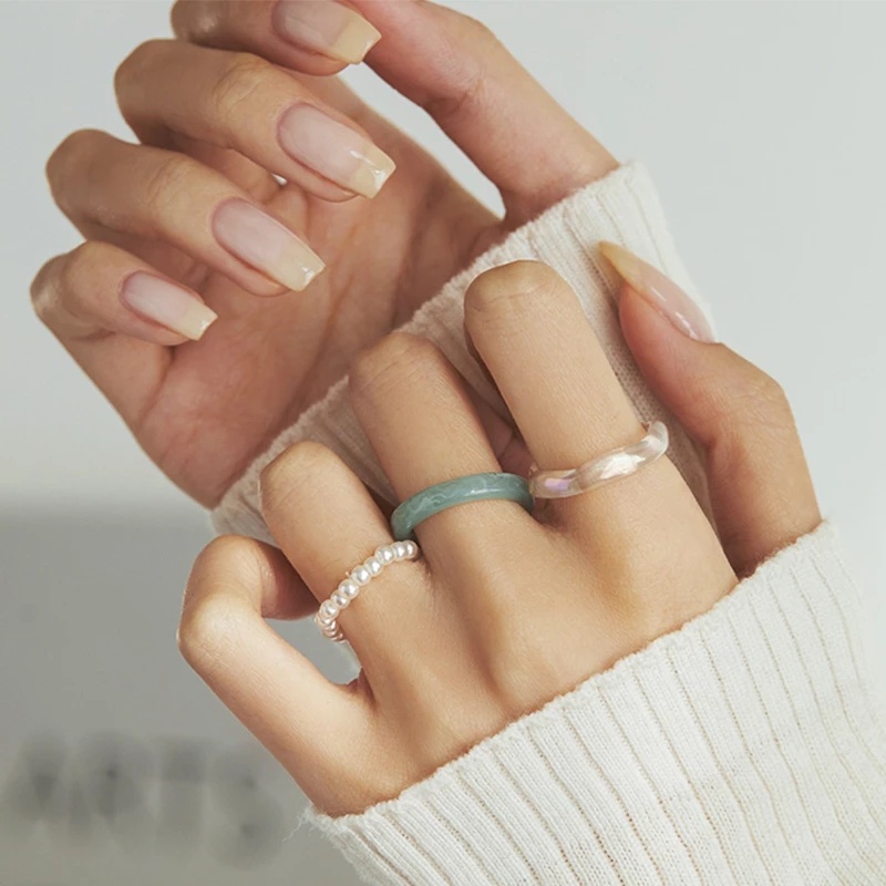 Bộ 3 Nhẫn Đính Ngọc Trai Acrylic Thời Trang Hàn Quốc