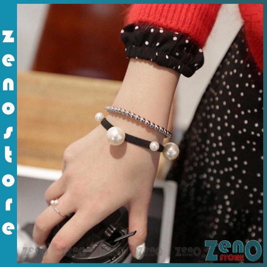 Set 5 dây buộc tóc màu đen đính hạt sang chảnh, chun buộc tóc đàn hồi không đau PT24