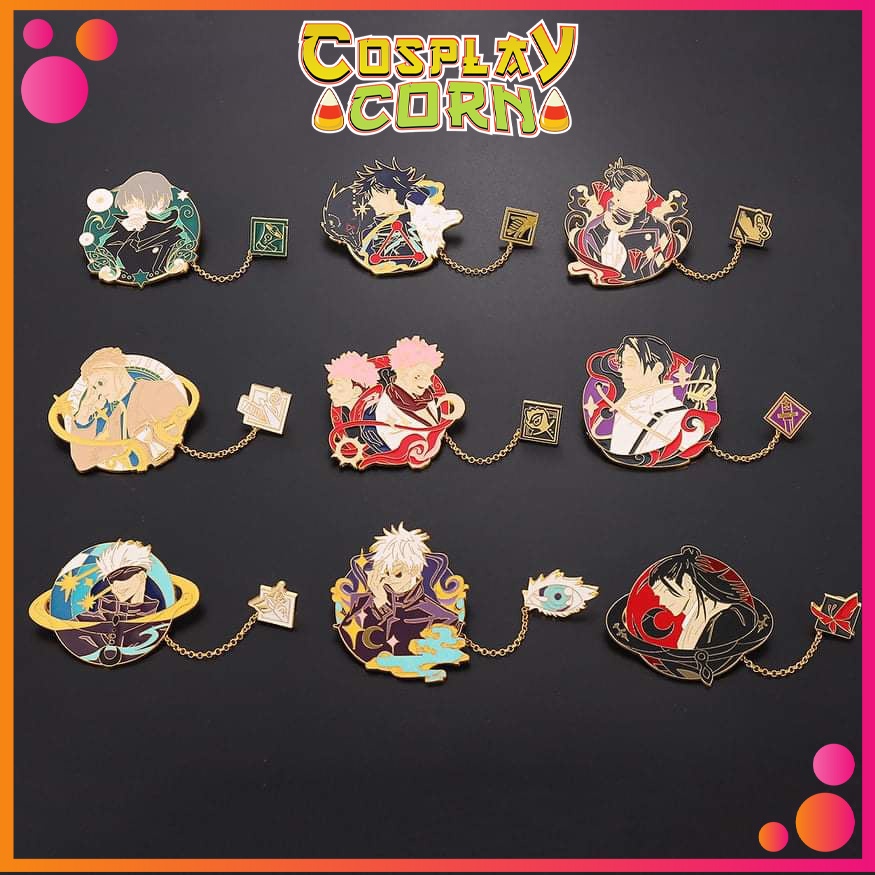 Pin cài áo kim loại anime Jujutsu Kaisen nhiều nhân vật Gojo Satoru, yuji, megumi...