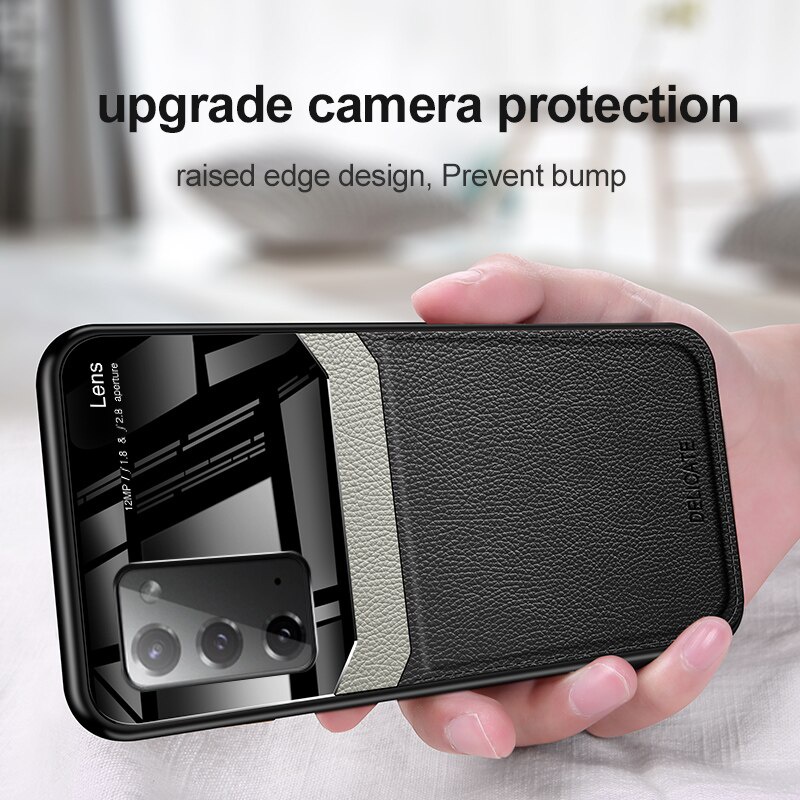 Ốp điện thoại bọc da tích hợp gương chống sốc cho Samsung Galaxy S21 S20 FE Plus Ultra Note 20 10 Plus Ultra
