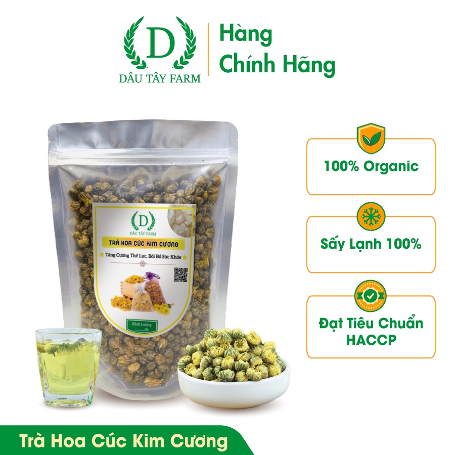 Trà Hoa Cúc Kim Cương Sấy Khô Nguyên Bông DÂU TÂY FARM Thanh Nhiệt Giải Độc Mát Gan Sáng Mắt
