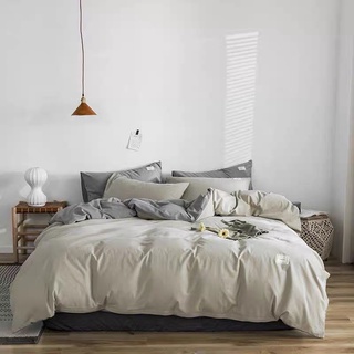 Bộ drap & chăn phao cotton tici be -ghi