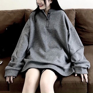 Áo Sweater nỉ trơn tay bồng cổ tàu form thụng( có sẵn)