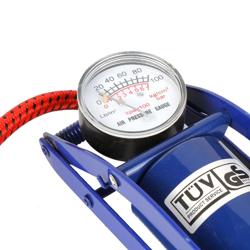 Summer062 Bước trên sàn bơm không khí Chân xi lanh đơn với đồng hồ đo áp suất cho lốp bóng Tàu cao su Nệm hơi màu xanh