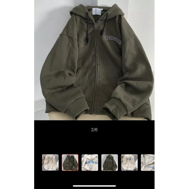 Áo Khoác Nỉ THISISNEVERTHAT Dây kéo Trước Chữ Sau Lưng Unisex Cực Hot