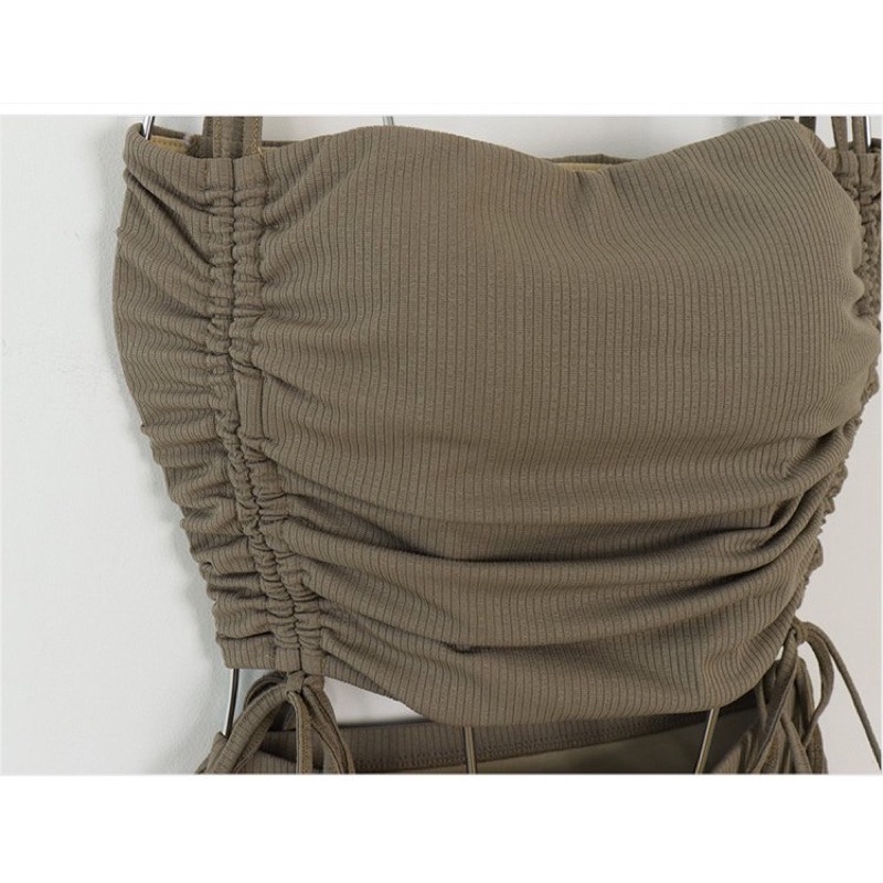 Bikini 2 mảnh dây rút nâu xám kín đáo