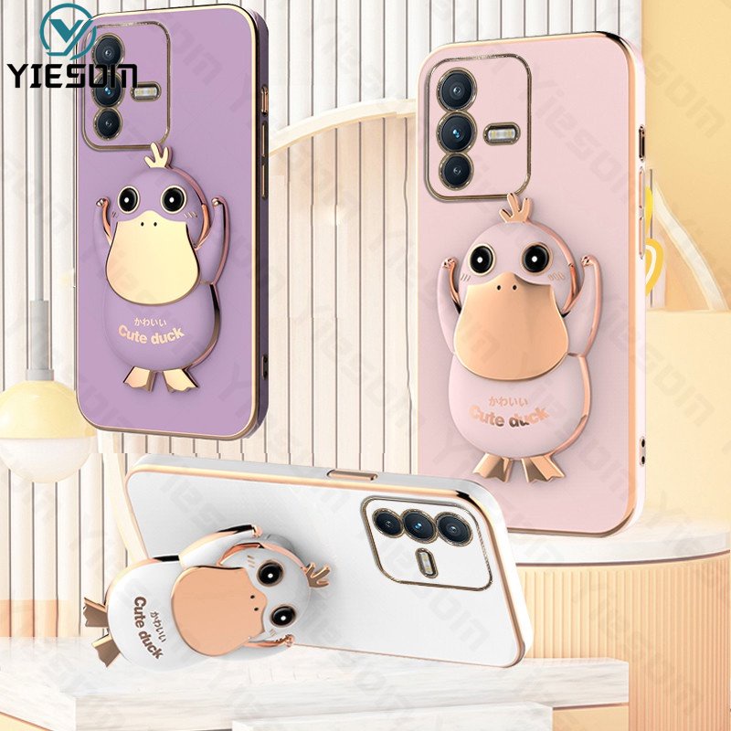 Ốp Điện Thoại Silicon Mềm Chống Sốc Có Giá Đỡ Hình Vịt Dễ Thương Cho Vivo V23 V23E V23 Pro V21 V21E V20 SE V15