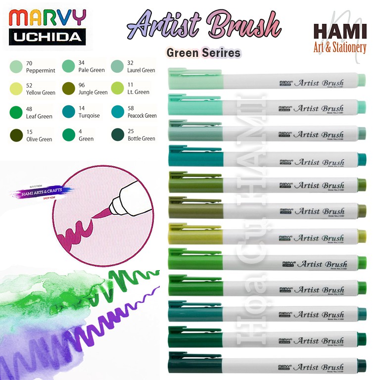 Bút cọ màu Marvy Artist Brush 1100 (Green series)