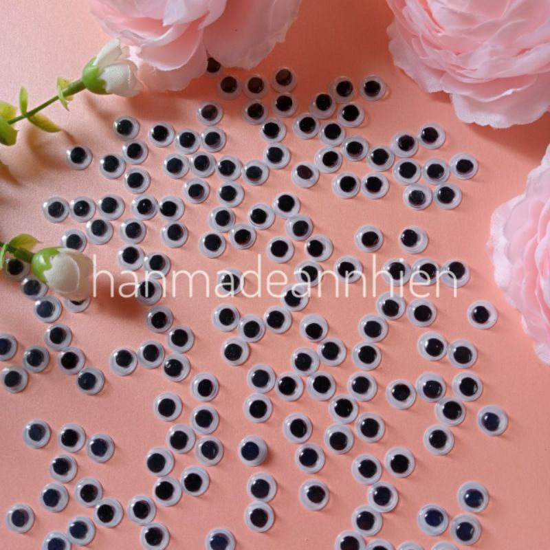 100 chiếc  mắt thú  / mắt liếc, size 8mm - 10mm Gắn thú nhồi bông, hình trang trí các con vật, mầm non...