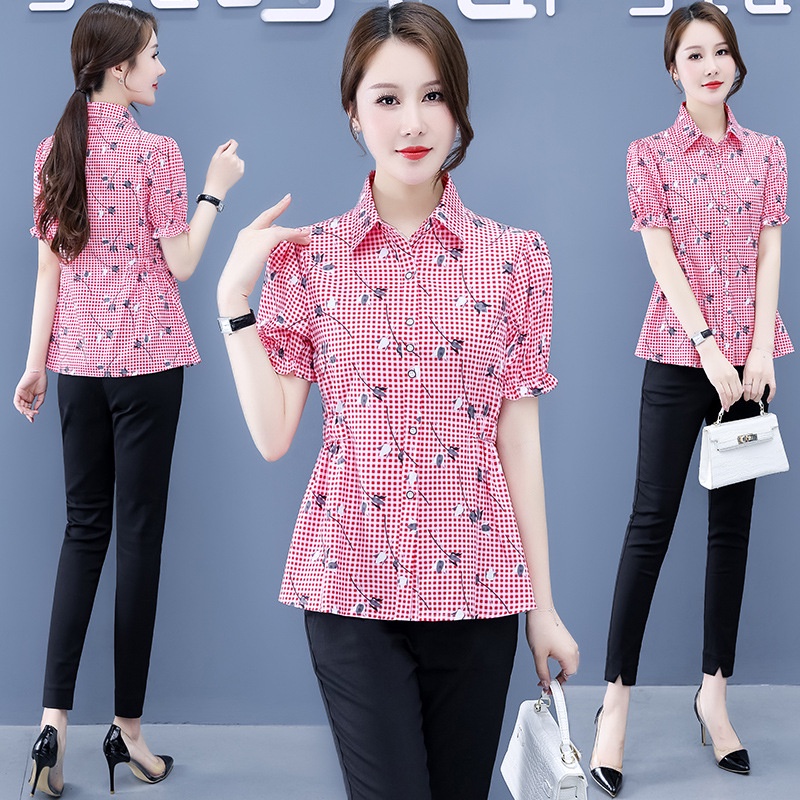 Áo Sơ Mi Chiffon Tay Ngắn Dáng Ôm In Họa Tiết Hoa Thời Trang Mùa Hè Hàn Quốc 2022 Cho Nữ