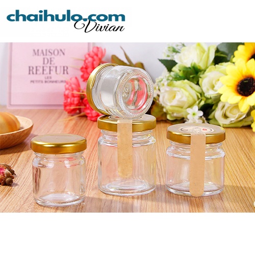 Hũ Yến, Hũ Thủy Tinh Tròn Nắp Đen/Vàng Dày Dặn, Nhỏ Gọn Dung Tích 25ml, 35ml, 50ml, 75ml