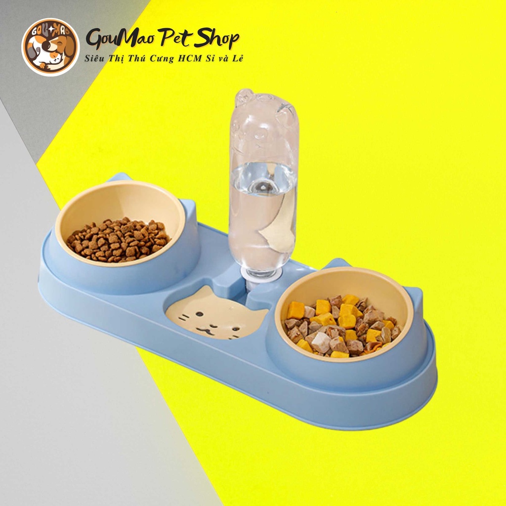 [Ảnh thật] Bát / chén ăn đôi cho chó mèo gắn bình nước tự động - GOUMAO PET