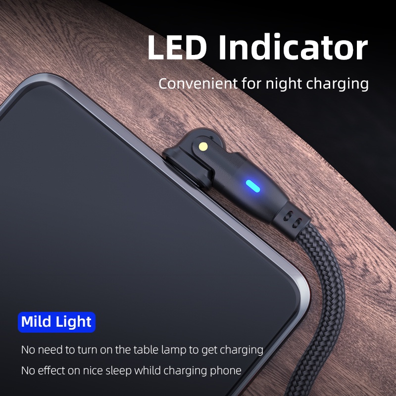 Dây Cáp Sạc Nhanh AUFU 180 Độ 3A 1m 2m Bằng Nylon Có Đèn LED Cho Android