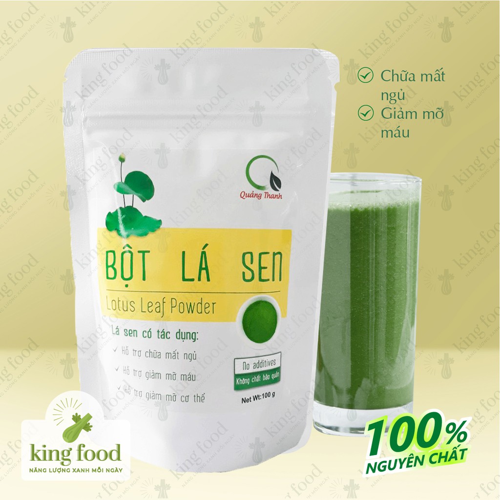 Bột lá sen sấy lạnh nguyên chất Quảng Thanh (100g) chữa mất ngủ giúp ngủ ngon, giảm mỡ máu, trị mụn tàn nhang, giảm cân