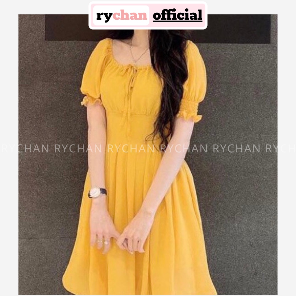 DX884 - Đầm Xòe Cổ Vuông Nơ Cổ Nhiều Màu Hình Thật Đầm Xòe Bánh Bèo Dập Ly