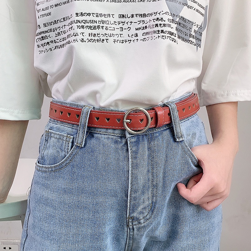 Thắt Lưng Khóa Tròn Phối Lỗ Thời Trang Hàn Quốc Đơn Giản Cho Nữ