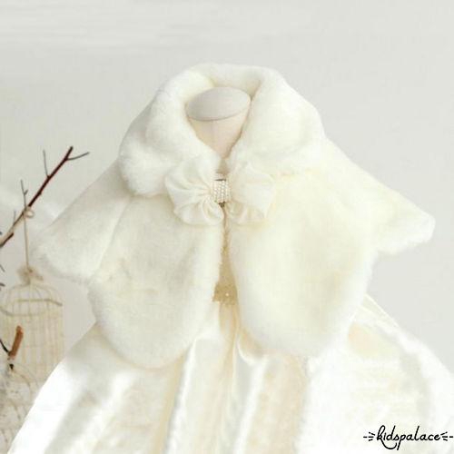➤♕❀❤Kids Baby Girls Faux Mink Fur Shawl Cape Weddings Wrap Cape Evening Coat White