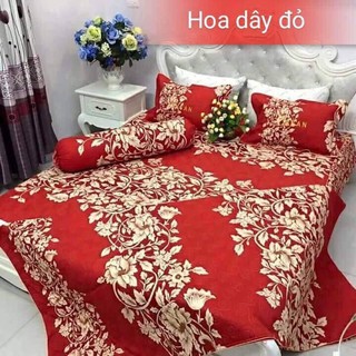 Bộ Chăn Ga 5 Món Hoa Dây Đỏ Mềm Mịn