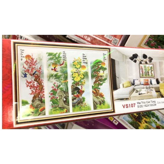 Tranh gắn đá Tứ Quý VS107(152*100) Tranh thêu tứ quý LV3313(127*78) - tranh chưa thành phẩm