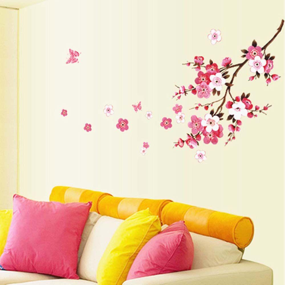 Miếng Dán Tường Trang Trí Hình Hoa Mận &amp; Bướm Bằng PVC Cổ Điển