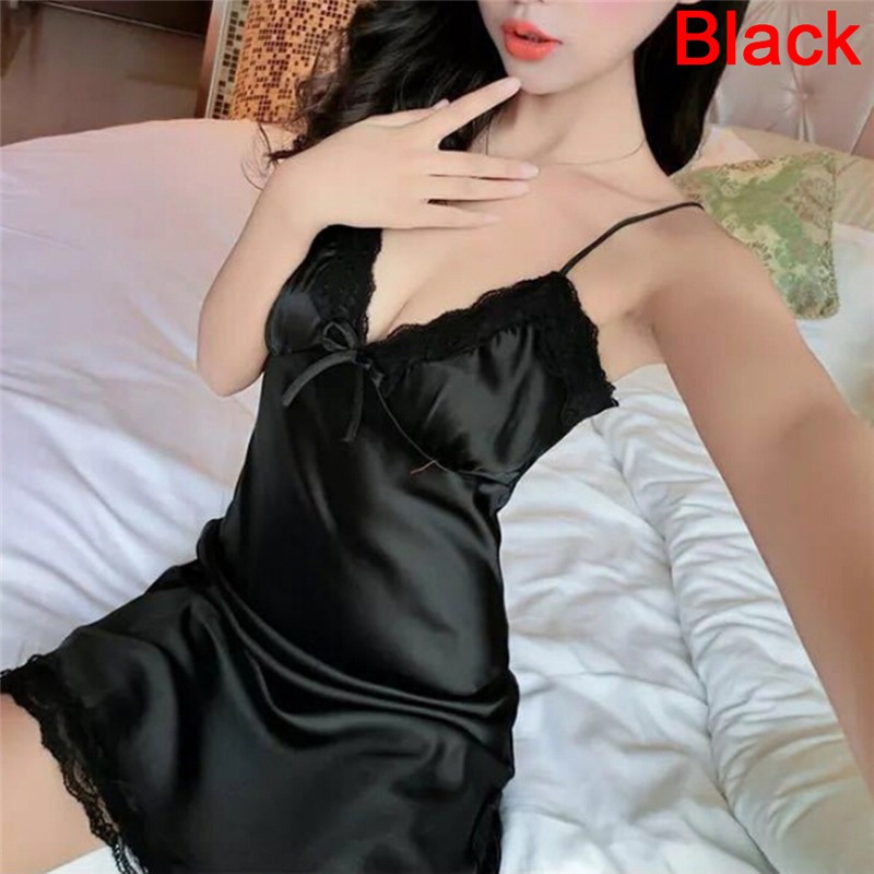 Women Lingerie Silk Robe Dress Nightdress Nightgown Sexy Sleepwear Nightdress