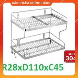 (FREESHIPP) Kệ Đựng Chén Bát Đĩa Treo Tường Bằng inox 304 Cao Cấp  Kệ chén 2 tầng 1,1m