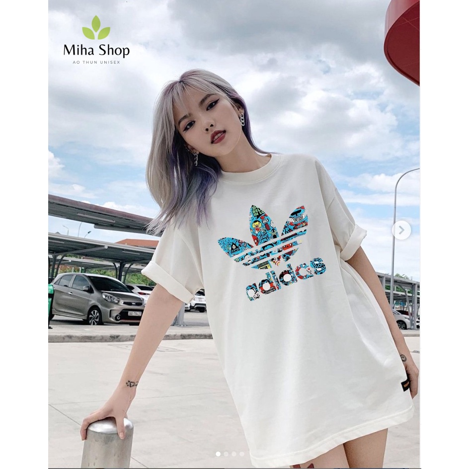 Áo thun Nam Nữ Unisex form rộng tay lỡ họa tiết hình Addidas hoạt hình - size M,L,XL (Say Happy)