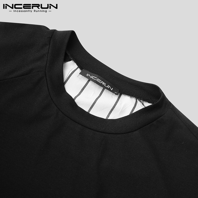 Áo Giả Hai Mảnh INCERUN Tay Ngắn Họa Tiết Sọc Thời Trang Cho Nam