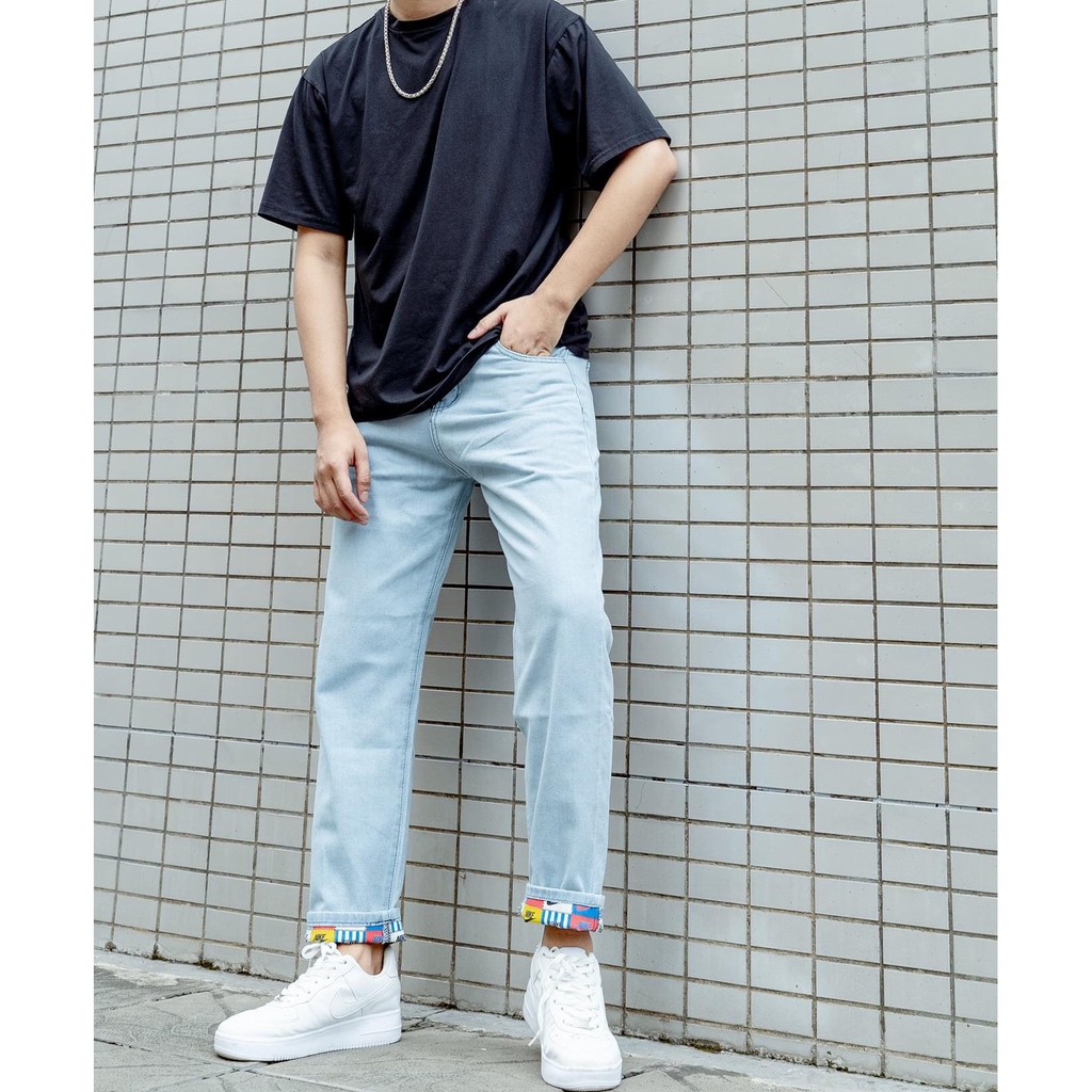 quần baggy jean nam, ống suông rộng, “IN HOẠ TIẾT LOGO” các thương hiệu style cá tính