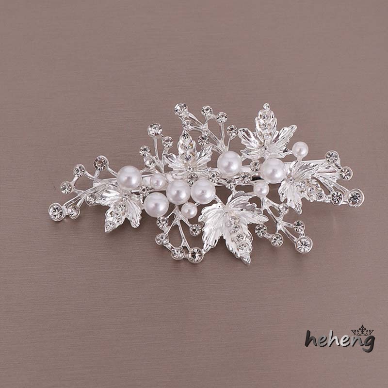 1 Cặp Kẹp Tóc Hình Lá Đính Ngọc Trai Nhân Tạo Sang Trọng