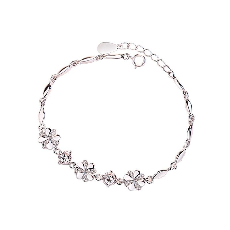 Lắc Tay Bạc TQJ-LS04 Họa Tiết Cỏ Bốn Lá Đính Đá Cao Cấp - TQJ JEWELRY
