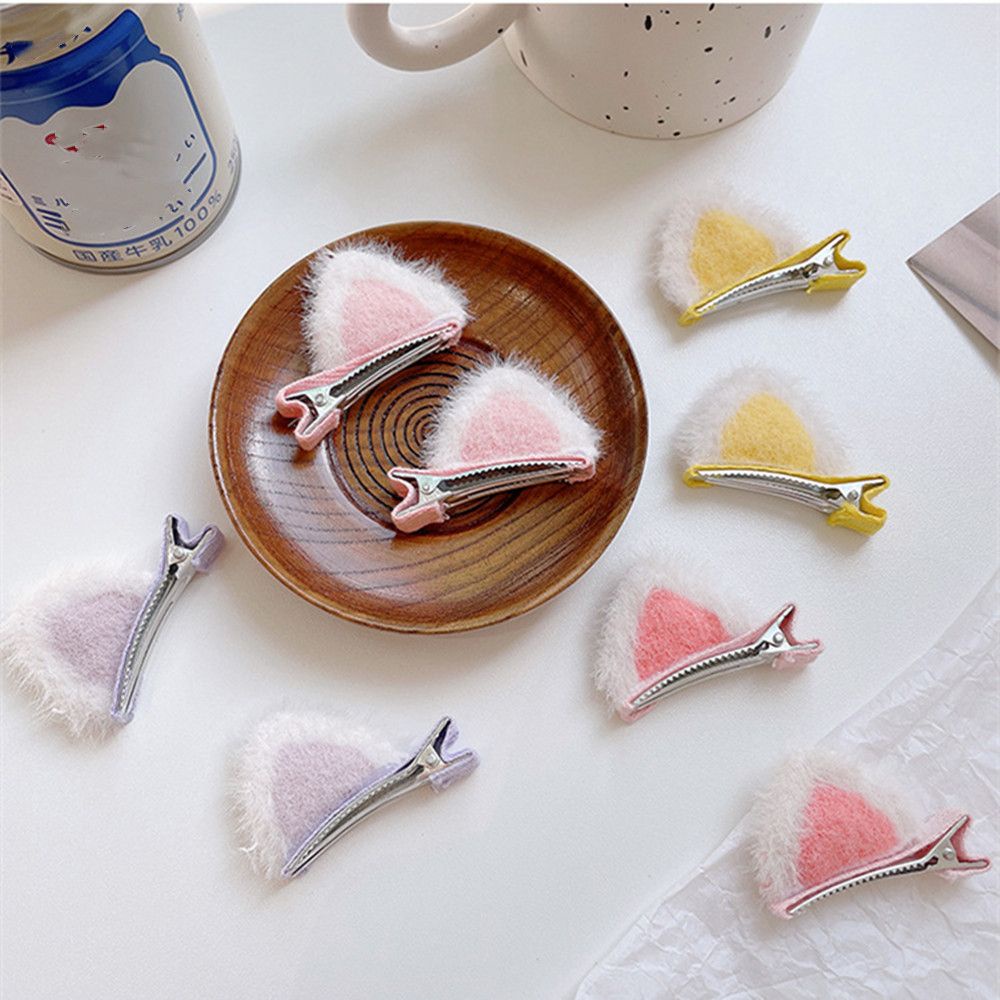 Bộ 2 Kẹp Tóc Hình Tai Thỏ Bông 3D Nhiều Màu Dễ Thương Dành Cho Bé Gái