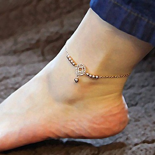 Lắc chân nữ kim tiền hình đồng xu mạ vàng 18K may mắn ,cực đẹp