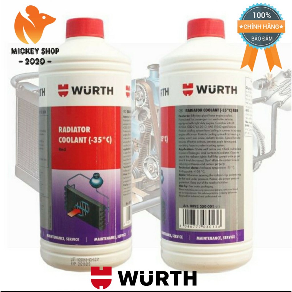 [ CAO CẤP ] Nước Làm Mát Động Cơ Wurth Radiator Coolant 1 Lít 0892350001 Pha Sẵn