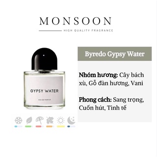 [10-50ml] Nước hoa nam nữ (unisex) Byredo Gypsy Water EDP cao cấp Monsoon thơm lâu mùi gỗ trầm trái cây tươi mát mùa hè