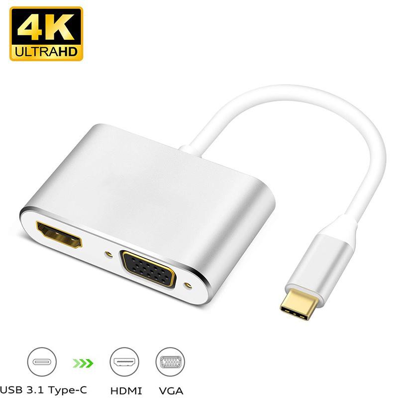 Cáp Chuyển USB Type C sang HDMI Và Vga 4K - Type-C To HDMI + VGA - E3 Audio  Miền Nam