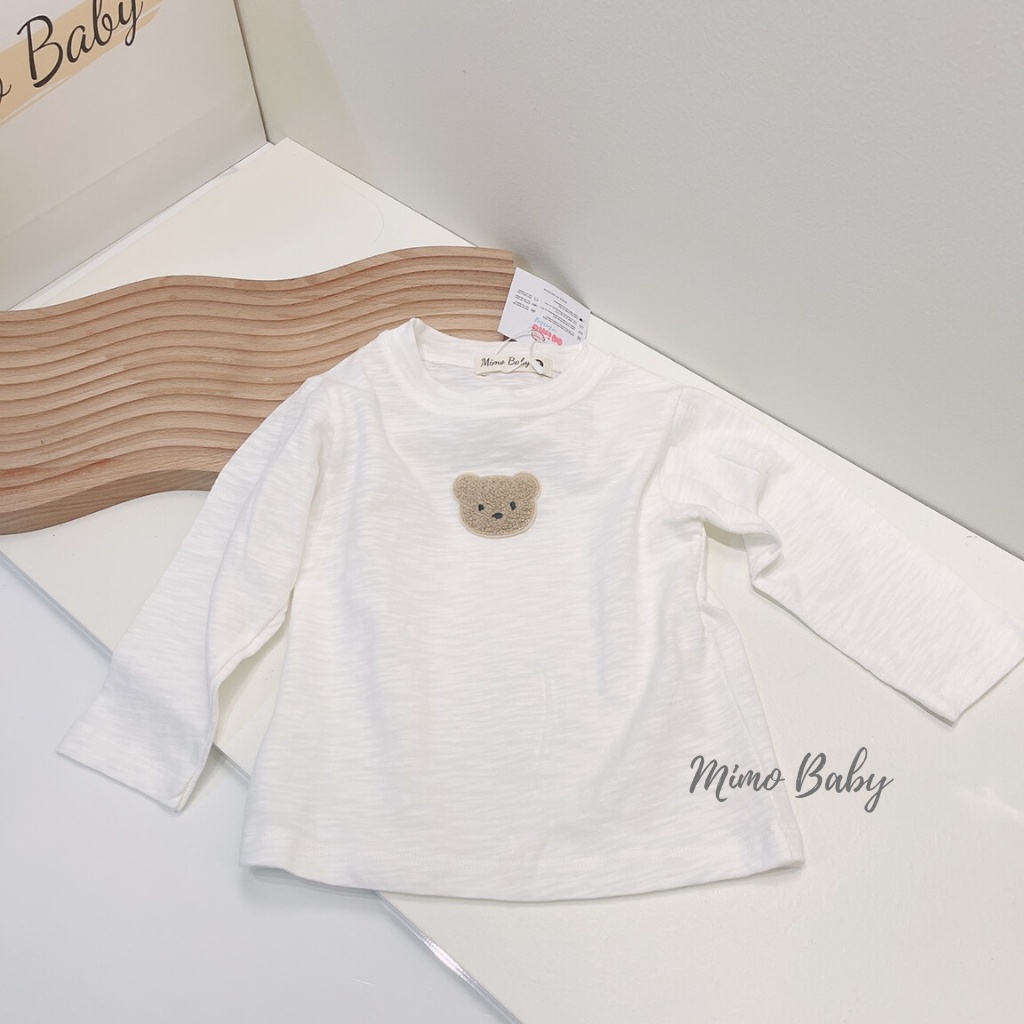 Áo phông dài tay đính gấu vải cotton xước mùa thu đông cho bé QA47 Mimo Baby
