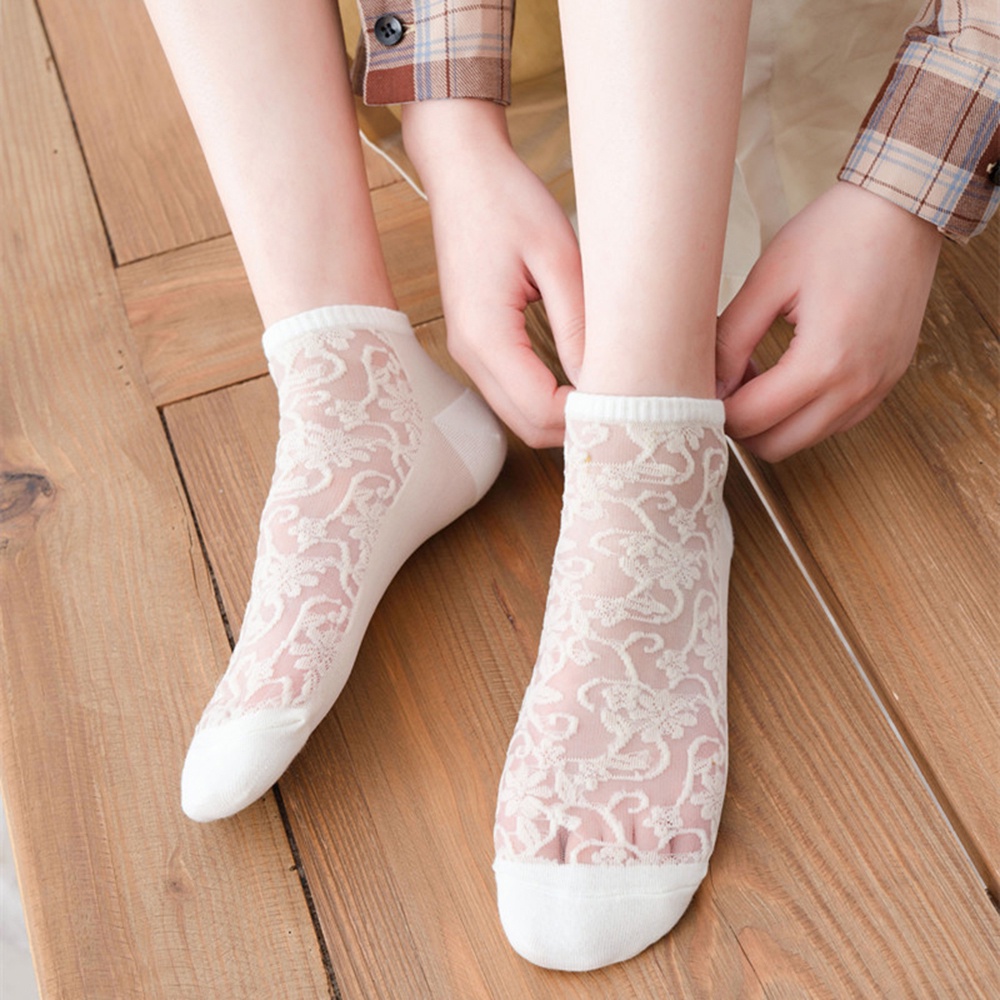 Tất cổ chân ngắn phối ren đơn giản lụa thủy tinh vintage chống trượt thời trang mùa hè 2021 nhiều màu cho nữ BACK2LIFE