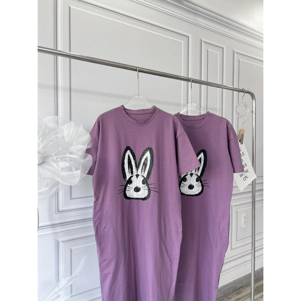 ĐẦM MAXI TÍM IN THỎ