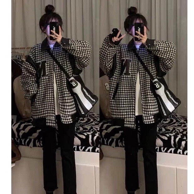 Áo Khoác Nữ Bomber, Áo Khoác Nữ Dạ Ziczac Dáng Rộng/Free Size