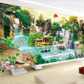 Tranh thêu kín phong cảnh Non nước hữu tình (tranh chưa thêu)