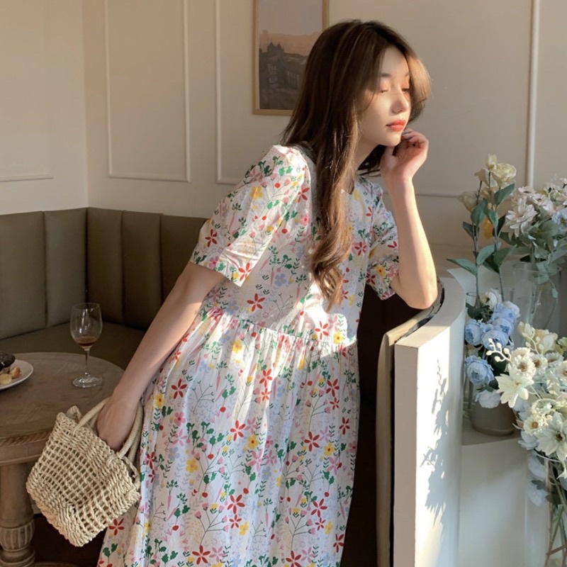Váy babydoll hoa nhí hot trend mùa hè 2021 - Đầm babydoll dáng dài 2 màu hoa lớn