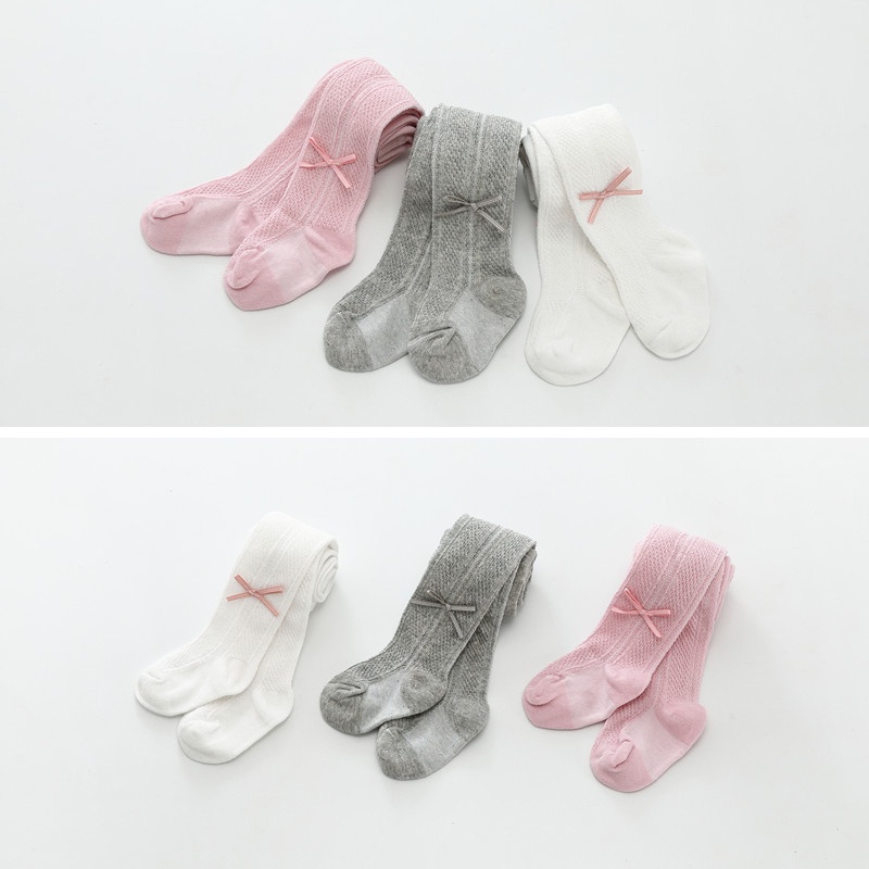Quần Tất Cotton Dệt Kim Mỏng Đính Nơ Thoáng Khí Thời Trang Xuân Hè Cho Bé Gái Sơ Sinh