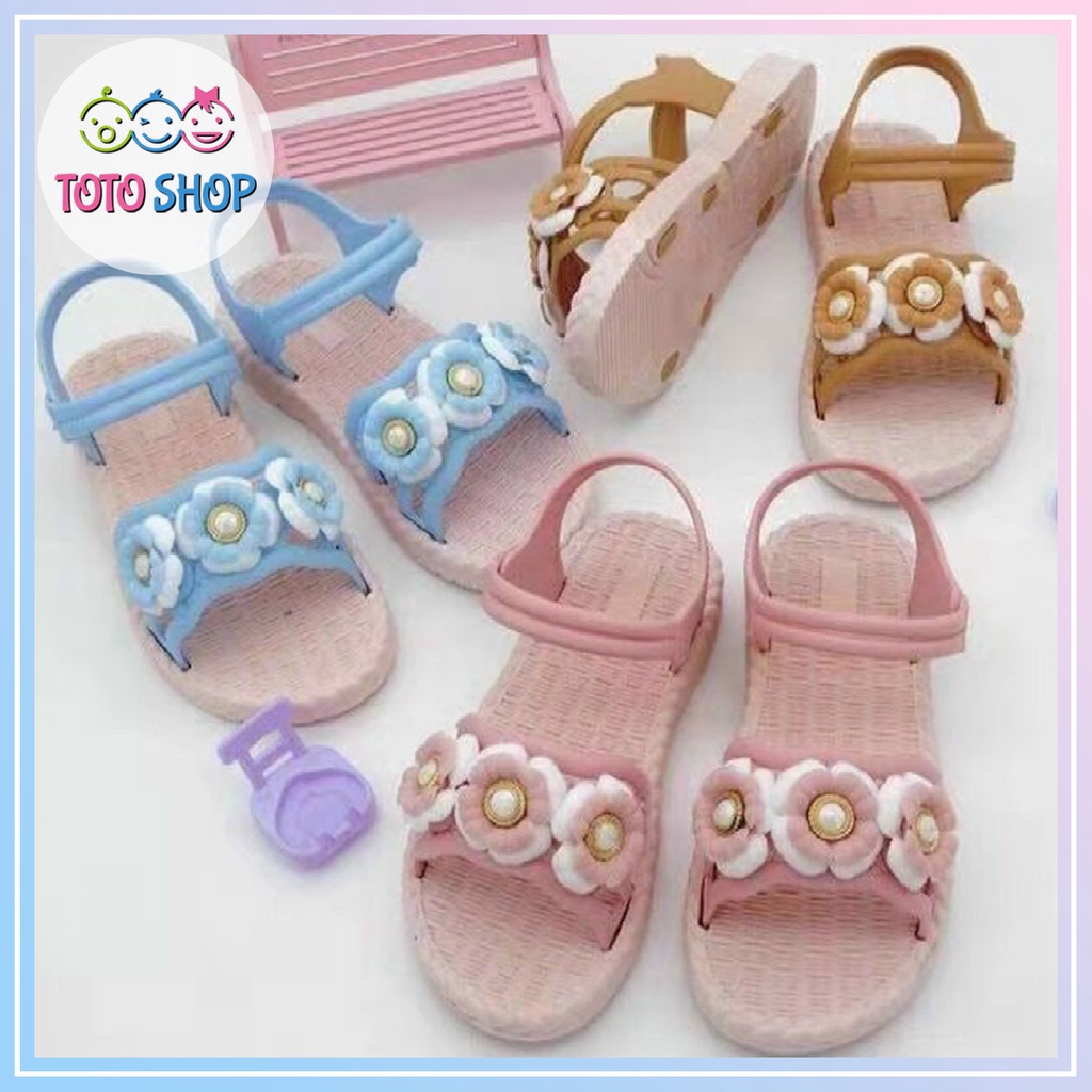 Dép quai hậu nhựa dẻo sandal hoa đi biển, đi mưa cho bé gái
