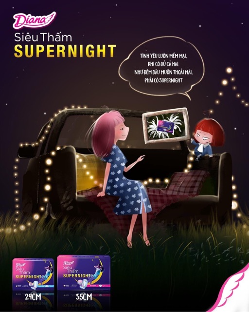 [Chính Hãng] Lốc 6 gói băng vệ sinh Diana Super Night ban đêm 35cm 3 miếng/gói