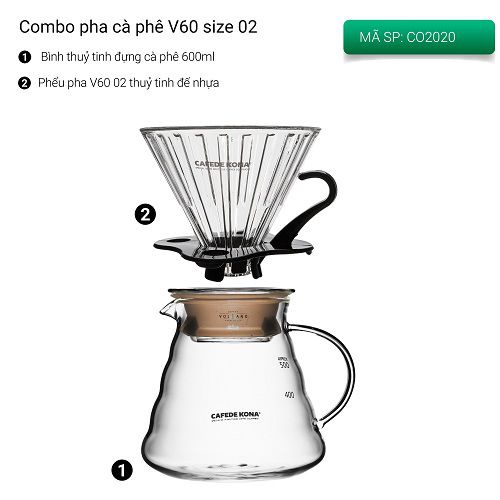 Combo bộ pha cà phê V60 02 phổ thông CAFEDE KONA