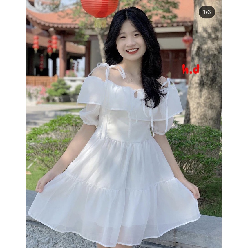Váy Tiểu Thư Ulzzang Quốc Bệt Vai Hàng 2 lớp