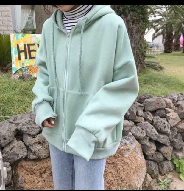BIGSIZE ÁO HOODIE ZIPPER UNISEX GREEN NGỌC- HOODIE DÂY KÉO DÁNG RỘNG MÀU XANH NGỌC - NỈ BÔNG DÀY | BigBuy360 - bigbuy360.vn